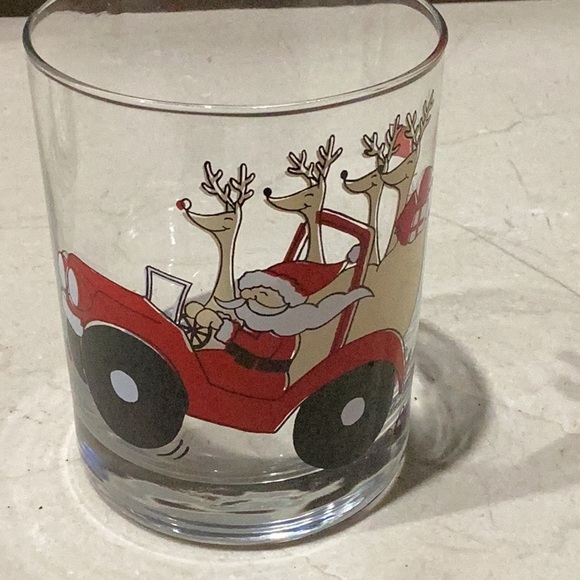 CERA Vintage MCM Holiday Drinking Glass-Set of 5-Santa Reindeer Jeep Lowball - Picture 3 of 4